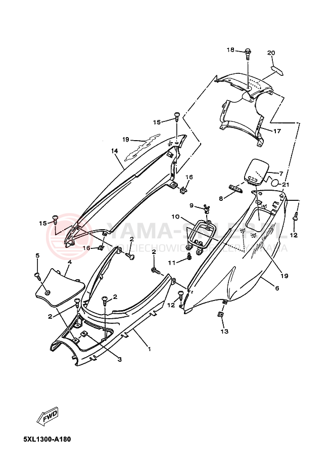 Schemat "Pokrywa boczna" do Yamaha MAJESTY 125