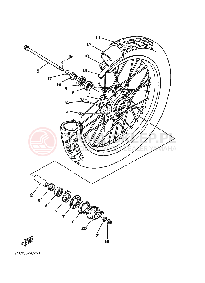 Schemat "Koło przód" do Yamaha SR250