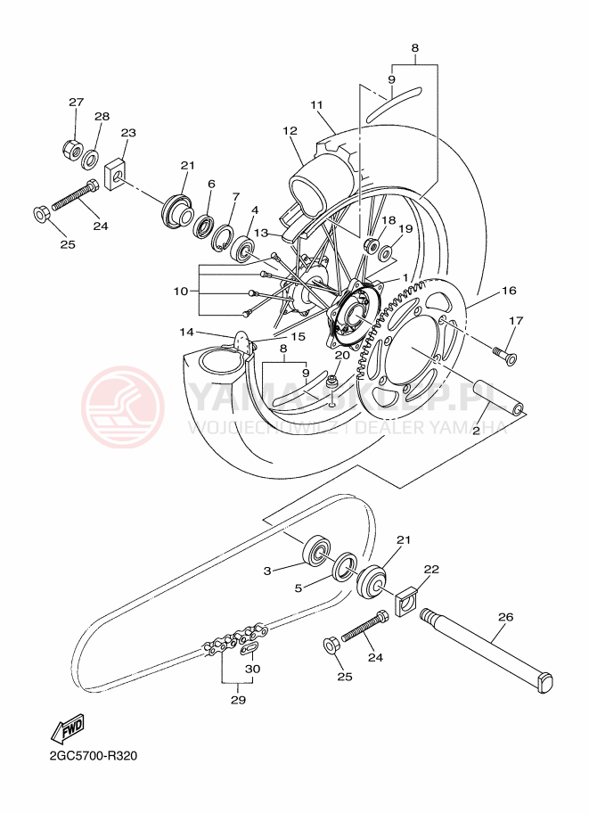 Schemat "Koło tył" do Yamaha WR450F