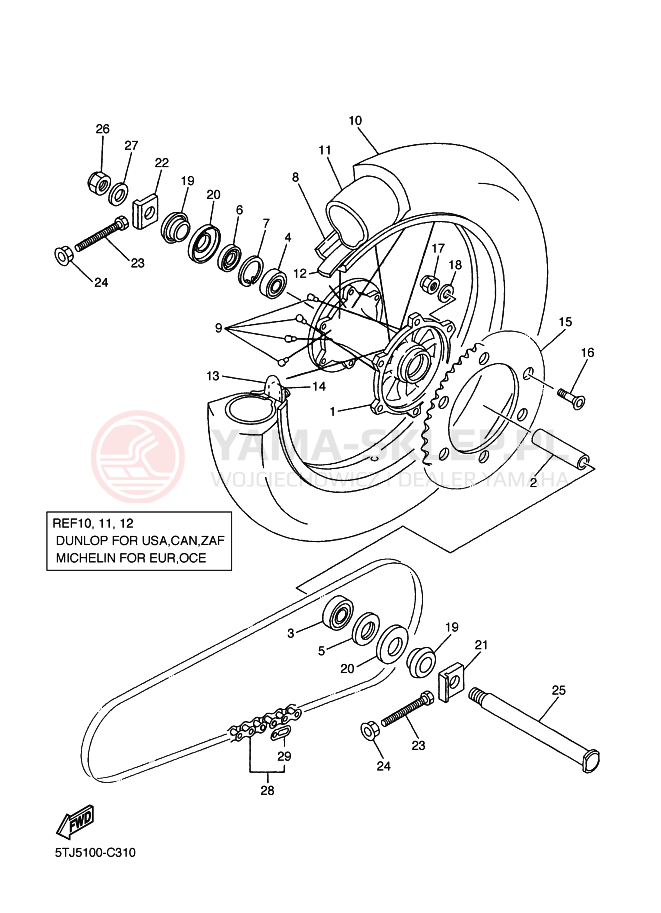 Schemat "Koło tył" do Yamaha WR450F