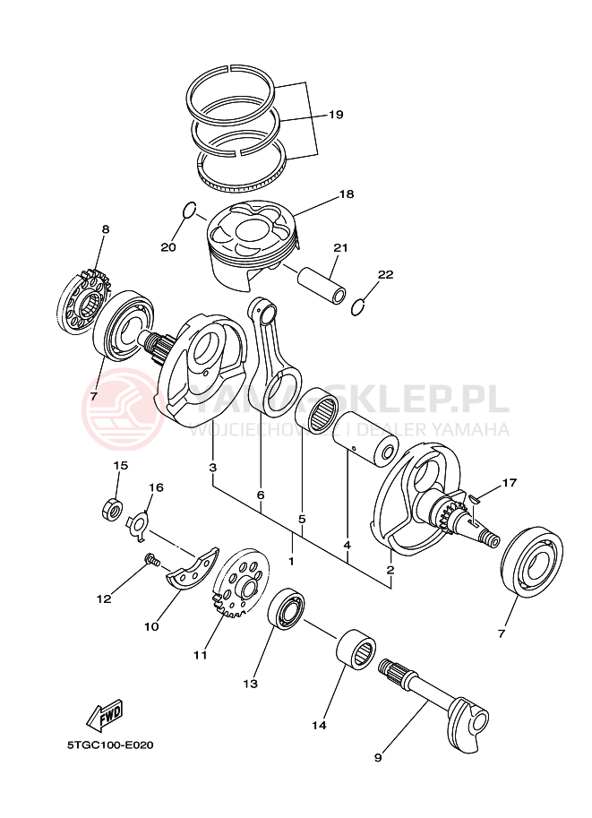 Schemat "Wał korbowy, tłok" do Yamaha YFZ450X