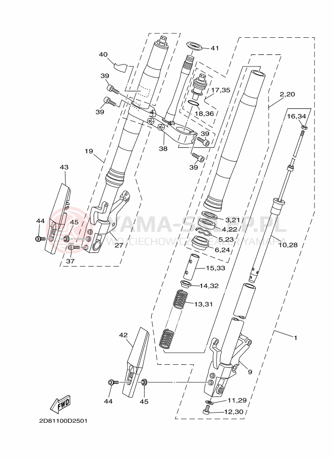 Schemat "Amortyzatory przód" do Yamaha XV1700PC XV17PCT ROADSTAR WARRIOR MIDNIGHT