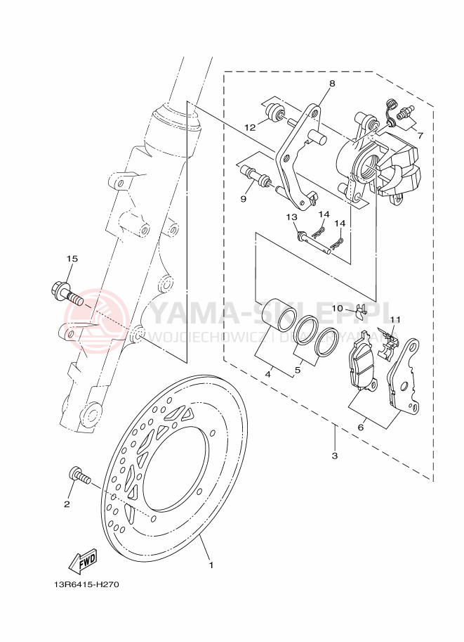 Schemat "Zacisk hamulcowy + tarcza przód" do Yamaha YBR125E