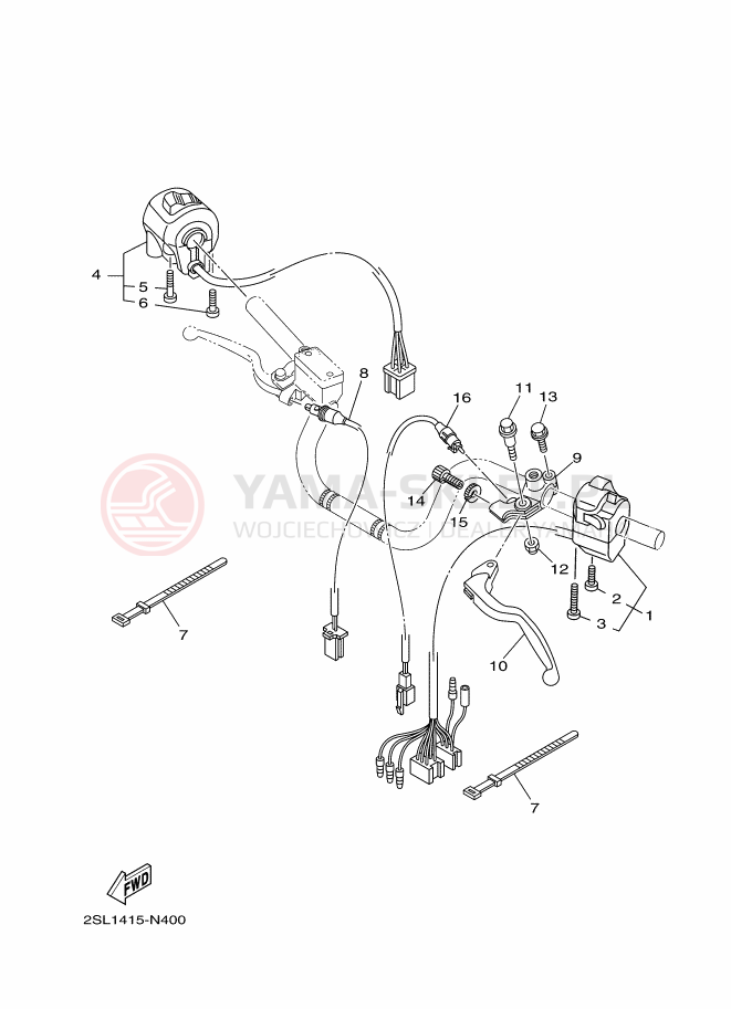 Schemat "Kierownica i osprzęt" do Yamaha YS250