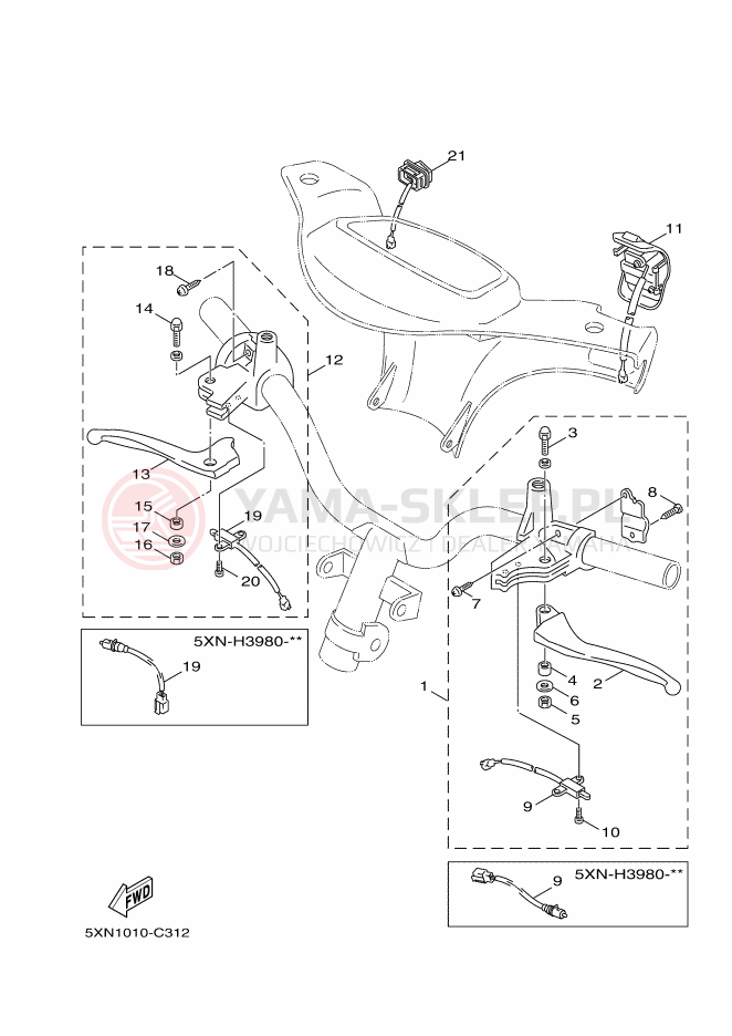 Schemat "Kierownica i osprzęt" do Yamaha YL50