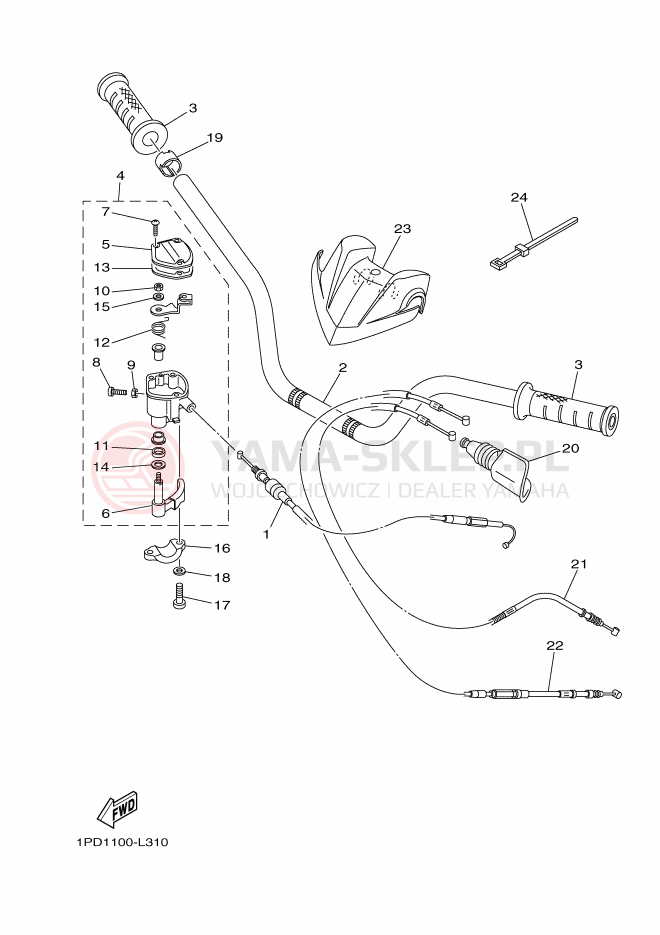 Schemat "Kierownica i osprzęt" do Yamaha YFZ450D