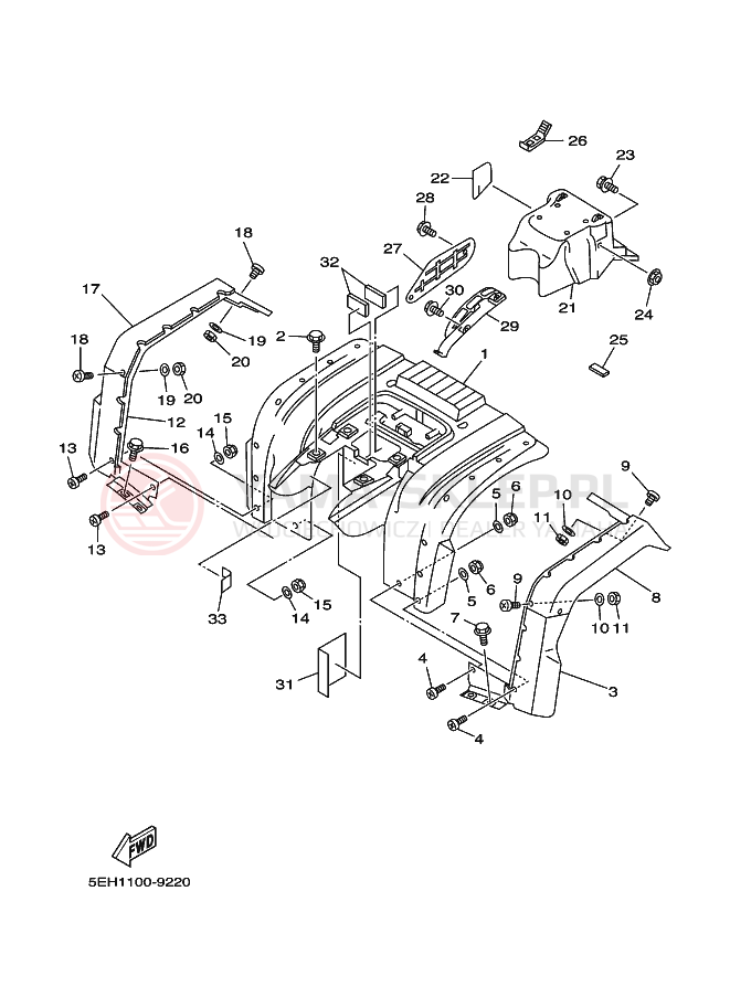Schemat "Tylny błotnik" do Yamaha YFM400FWBL