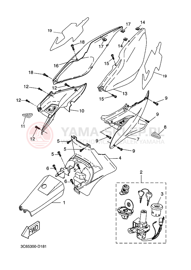 Schemat "Pokrywa boczna" do Yamaha AEROX
