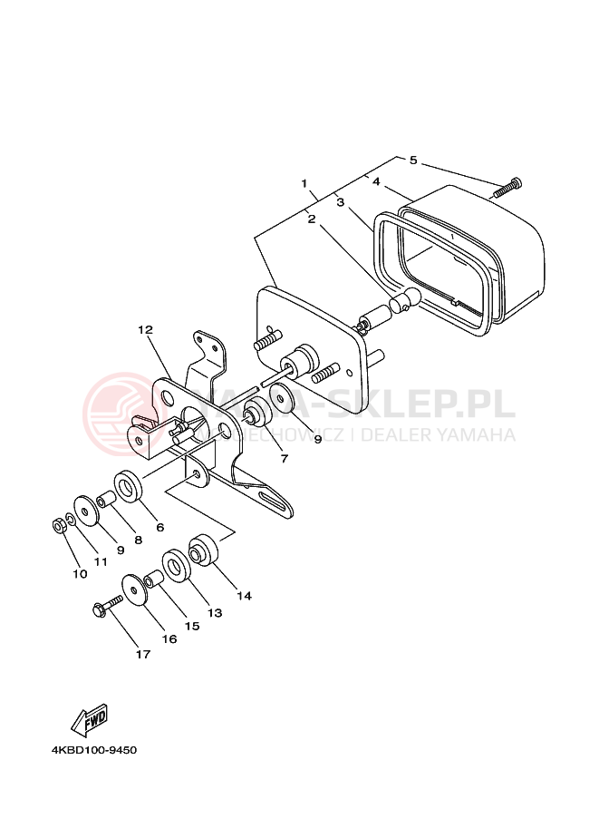 Schemat "Oświetlenie tył" do Yamaha YFM350FWX