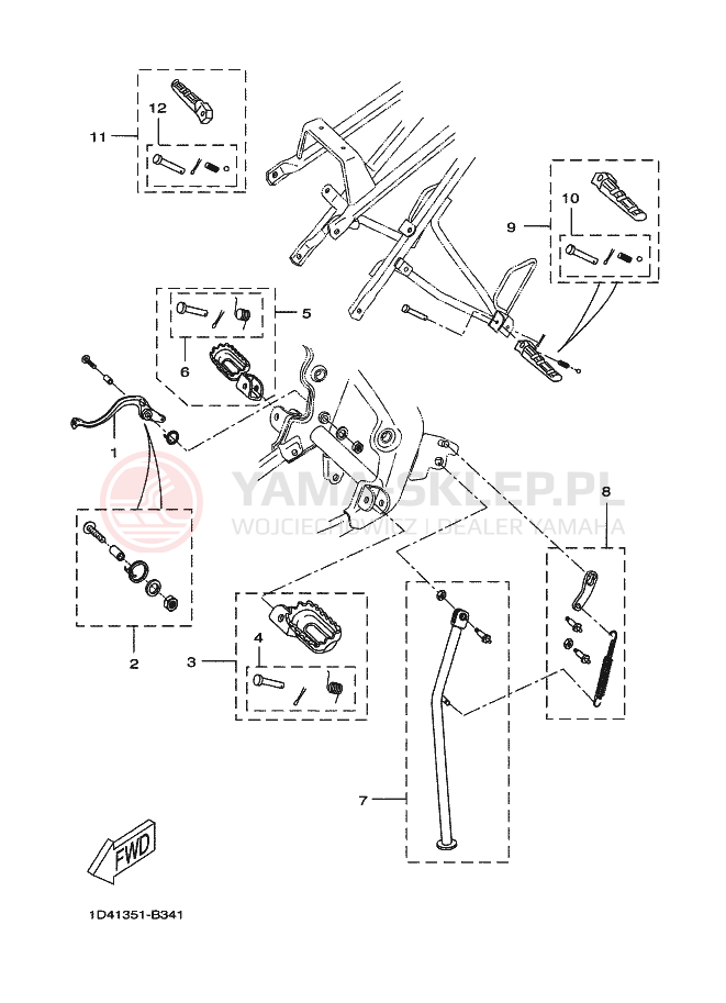 Schemat "Stopka postojowa i podnóżki" do Yamaha DT50R