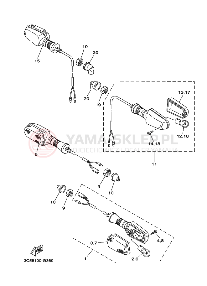 Schemat "kierunkowskazy" do Yamaha XT250