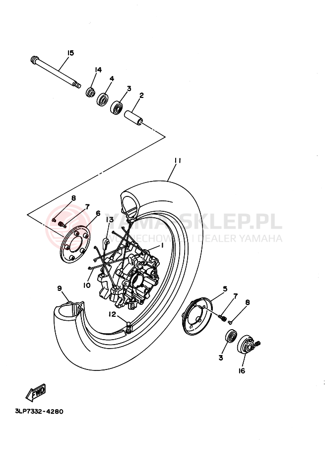 Schemat "Koło przód" do Yamaha XV750 VIRAGO
