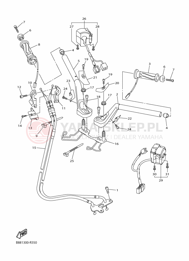 Schemat "Kierownica i osprzęt" do Yamaha FJR1300AE