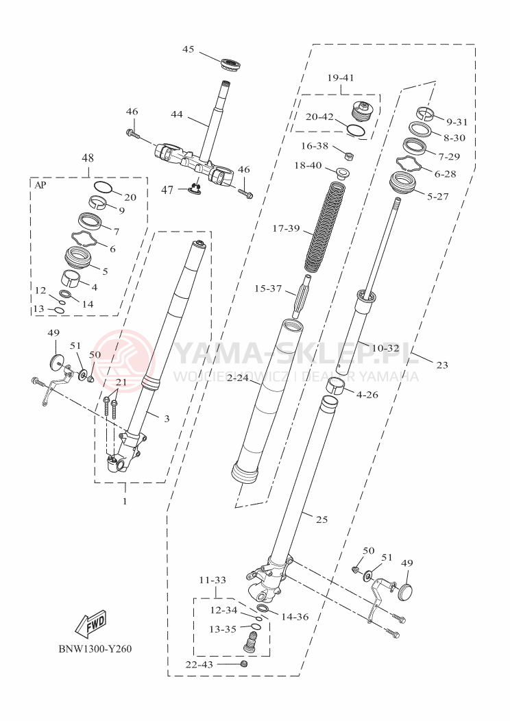 Schemat "Amortyzatory przód" do Yamaha TENERE 700 35KW