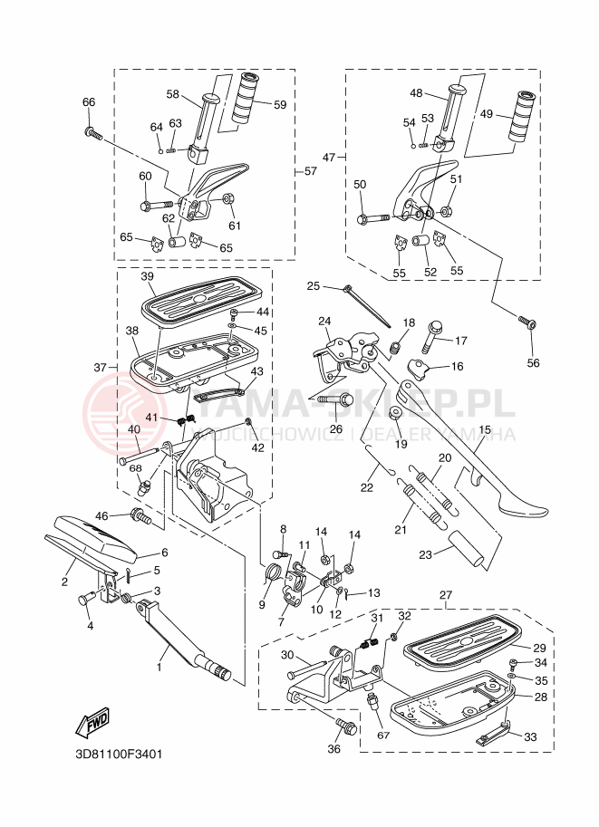 Schemat "Stopka postojowa i podnóżki" do Yamaha XVS1300A