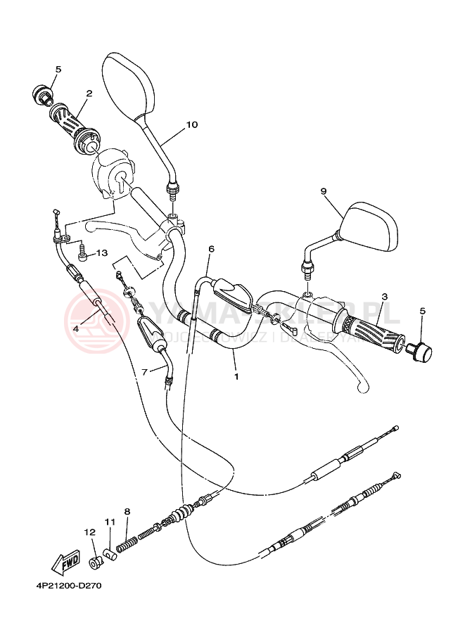 Schemat "Kierownica i osprzęt" do Yamaha YBR125E