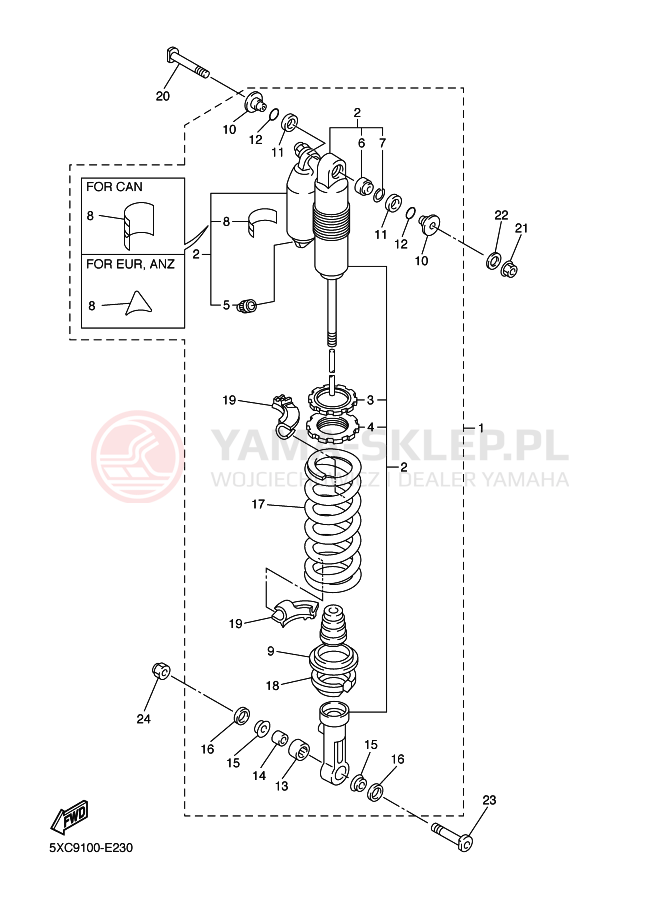 Schemat "zawieszenie tył" do Yamaha YZ250F
