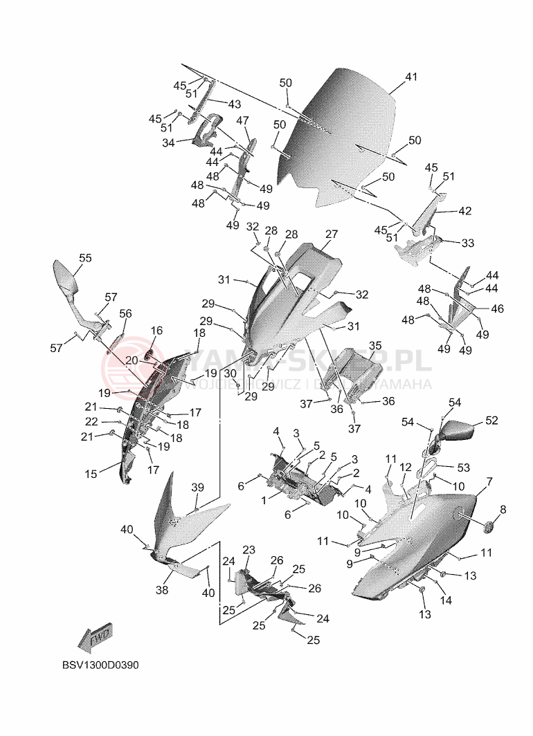 Schemat "PRZEDNIA SZYBA" do Yamaha TMAX