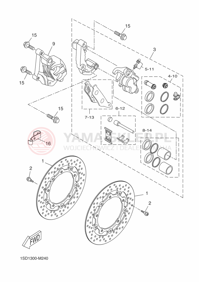 Schemat "Zacisk hamulcowy + tarcza przód" do Yamaha X-MAX 400