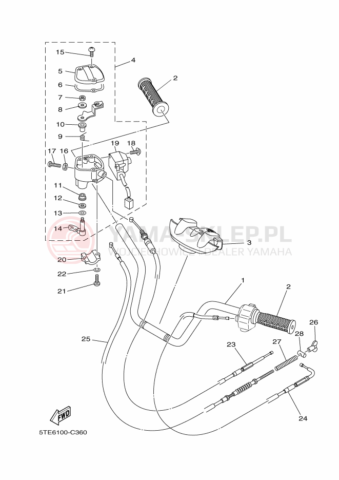 Schemat "Kierownica i osprzęt" do Yamaha GRIZZLY 350