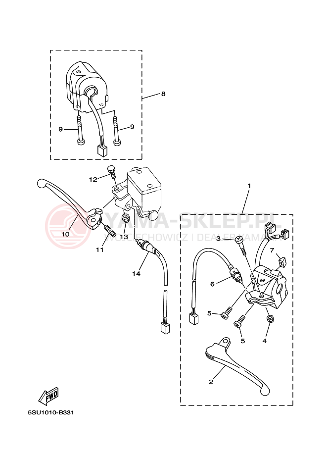 Schemat "Kierownica i osprzęt" do Yamaha CV50R JOG R