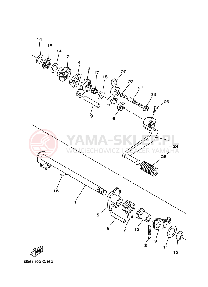 Schemat "Dźwignia zmiany biegów, wałek" do Yamaha TT-R110E