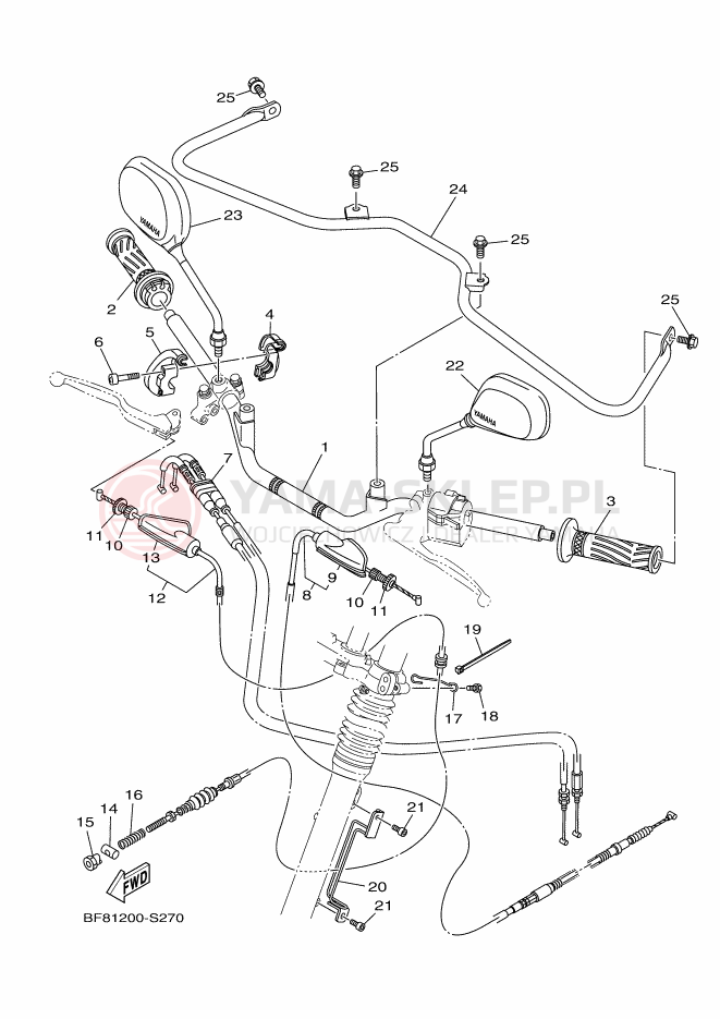 Schemat "Kierownica i osprzęt" do Yamaha AG125