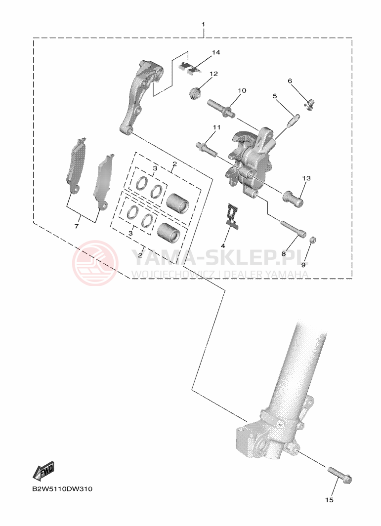 Schemat "Zacisk hamulcowy + tarcza przód" do Yamaha YZ250F