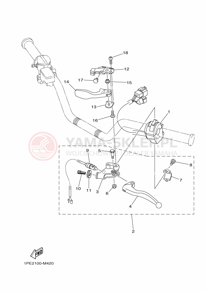 Schemat "Kierownica i osprzęt" do Yamaha YFM700R