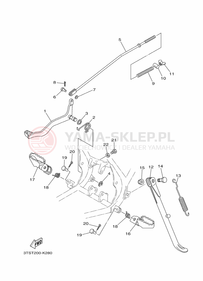 Schemat "Stopka postojowa i podnóżki" do Yamaha DT175