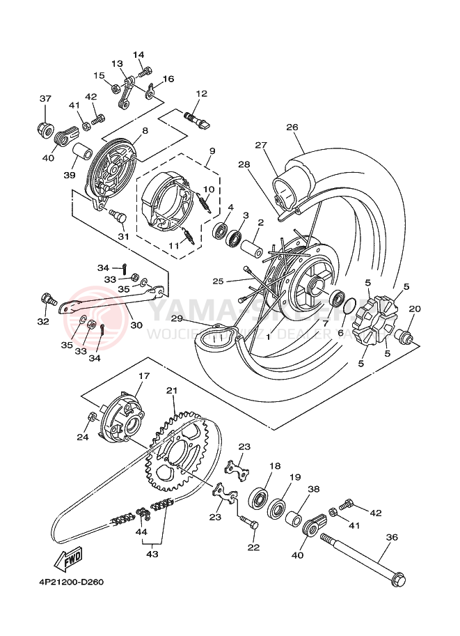 Schemat "Koło tył" do Yamaha YBR125E