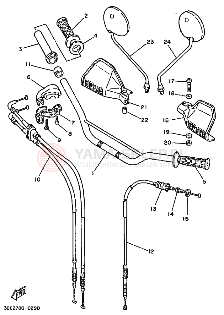 Schemat "Kierownica i osprzęt" do Yamaha TT250