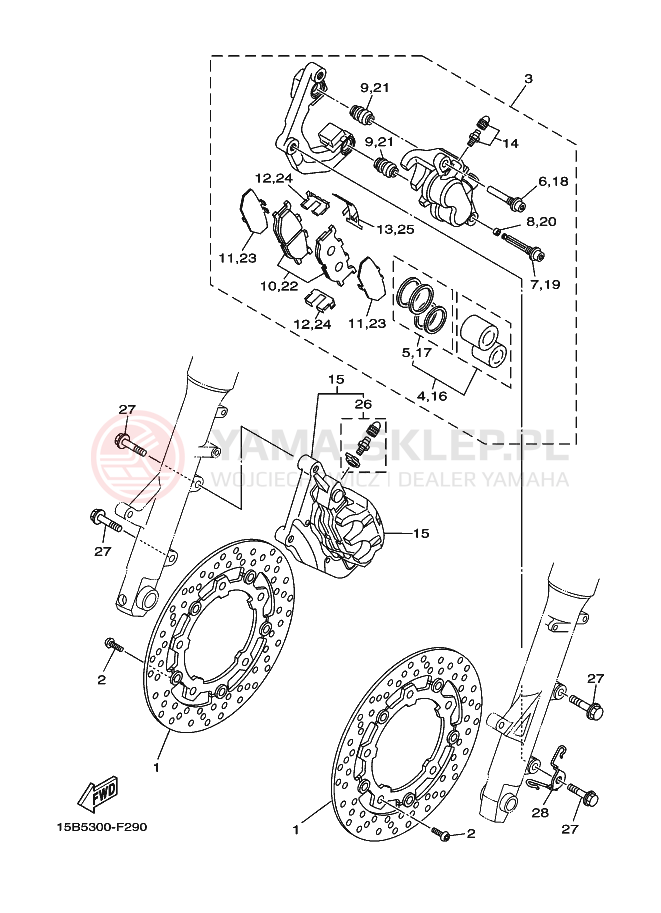 Schemat "Zacisk hamulcowy + tarcza przód" do Yamaha TMAX