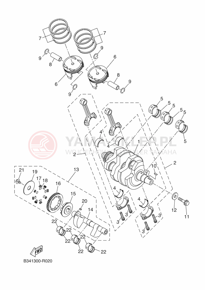 Schemat "Wał korbowy, tłok" do Yamaha XSR700