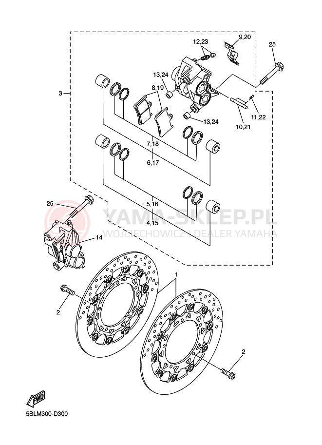 Schemat "Zacisk hamulcowy + tarcza przód" do Yamaha YZF-R6