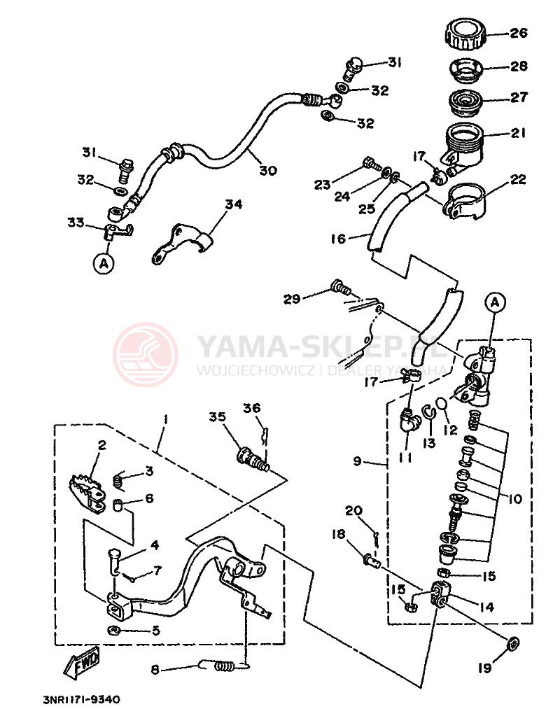 Schemat "Pompa hamulcowa tył" do Yamaha TDR250
