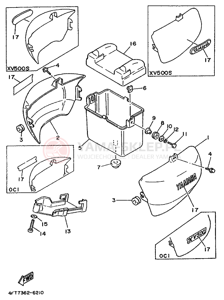 Schemat "Owiewki, pola numer., zb. oleju" do Yamaha XV500S VIRAGO