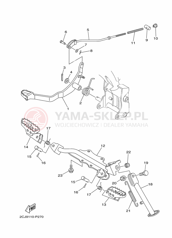 Schemat "Stopka postojowa i podnóżki" do Yamaha TT-R50E