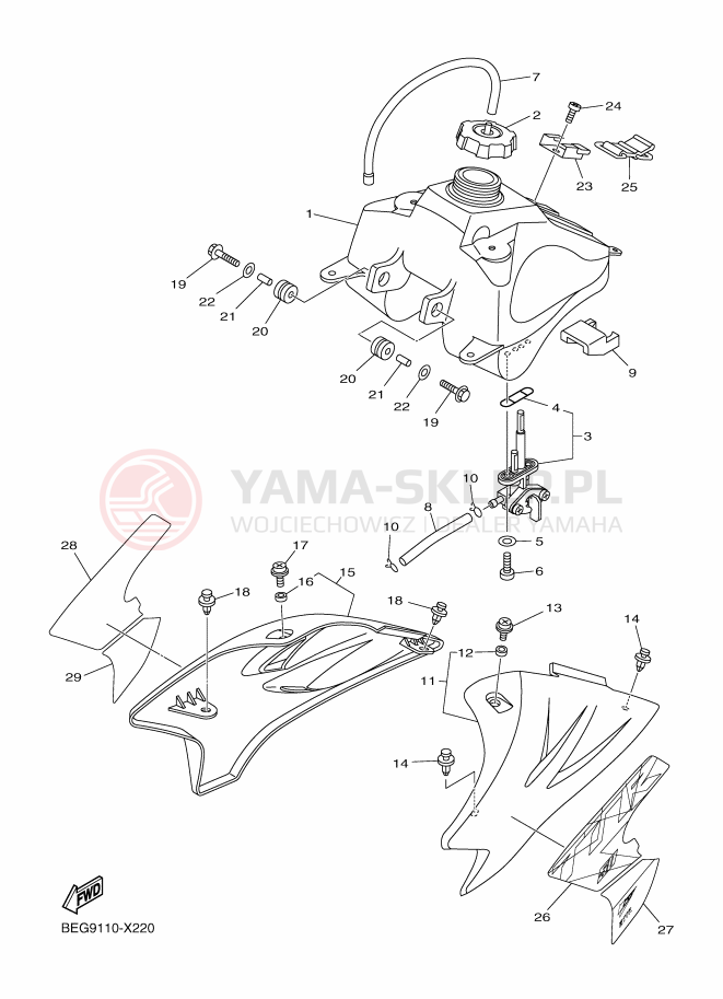 Schemat "zbiornik paliwa" do Yamaha TT-R50E