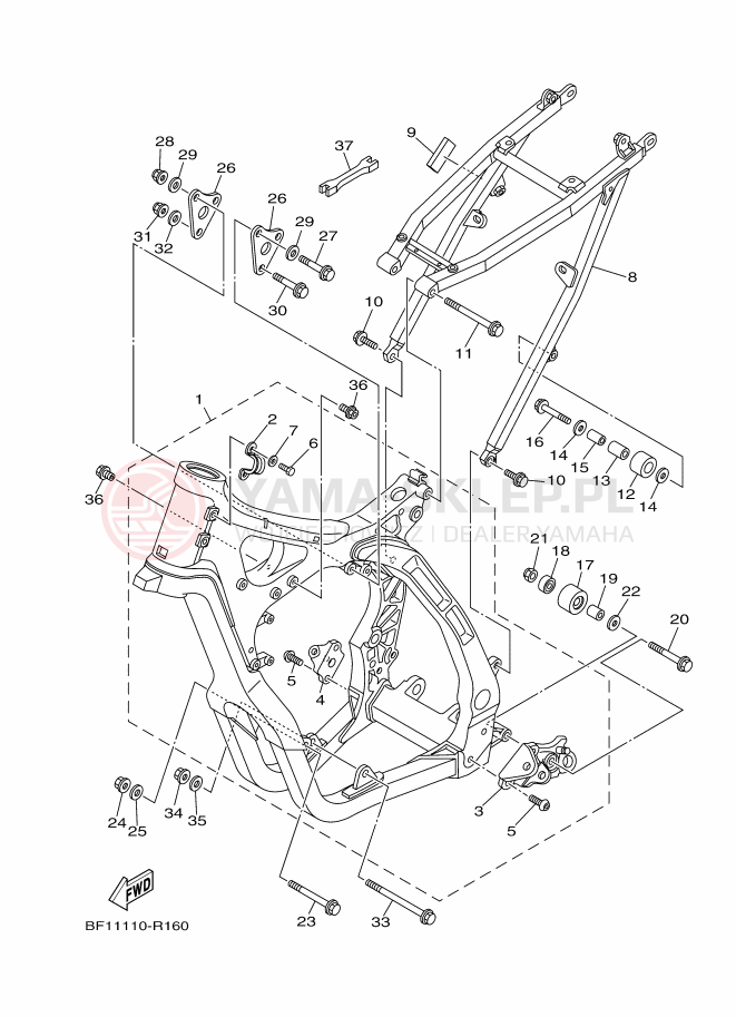 Schemat "rama" do Yamaha YZ250X