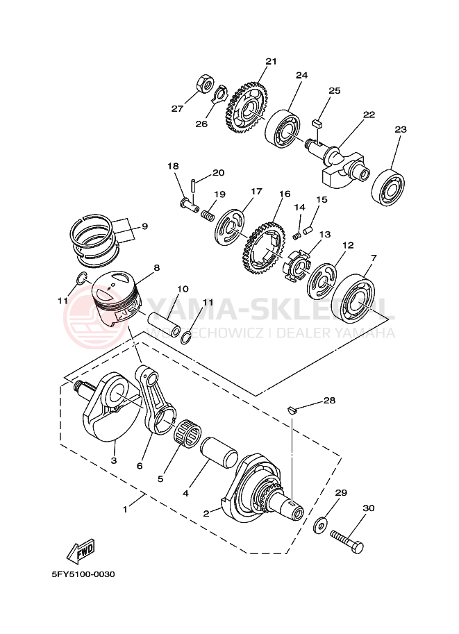 Schemat "Wał korbowy, tłok" do Yamaha TW200E TW200T