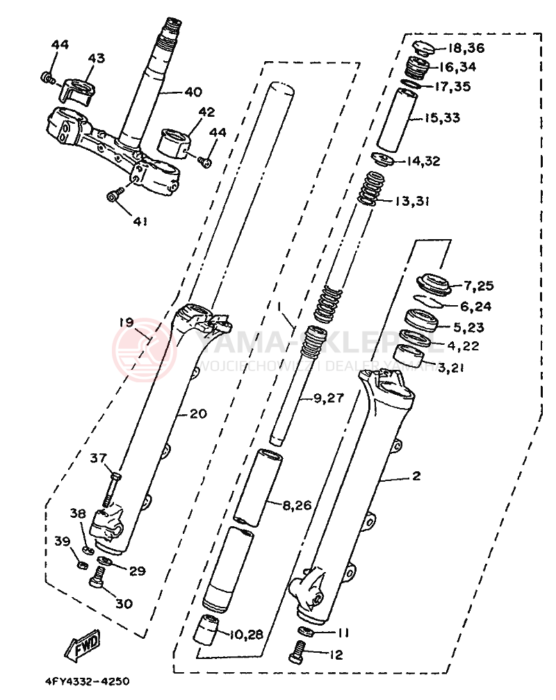 Schemat "Amortyzatory przód" do Yamaha XV750 VIRAGO