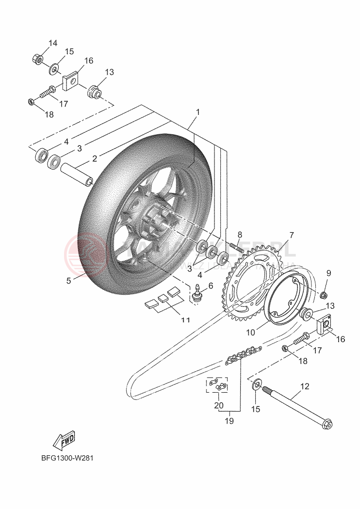 Schemat "Koło tył" do Yamaha XSR125