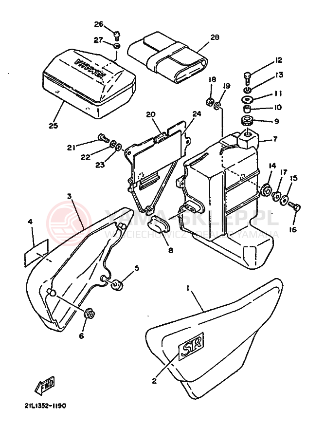 Schemat "Pokrywa boczna" do Yamaha SR250