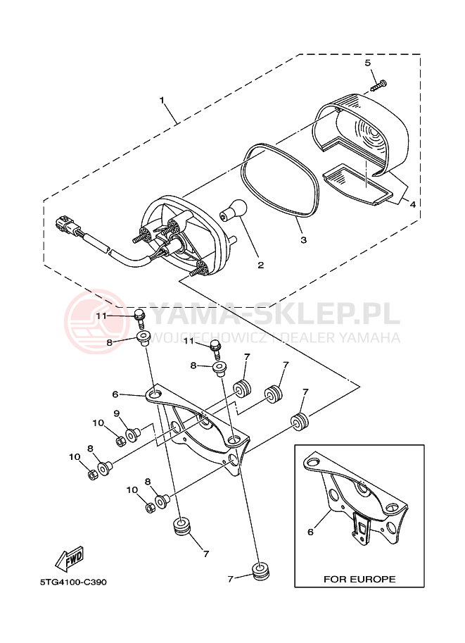Schemat "lampa tył" do Yamaha YFZ450S