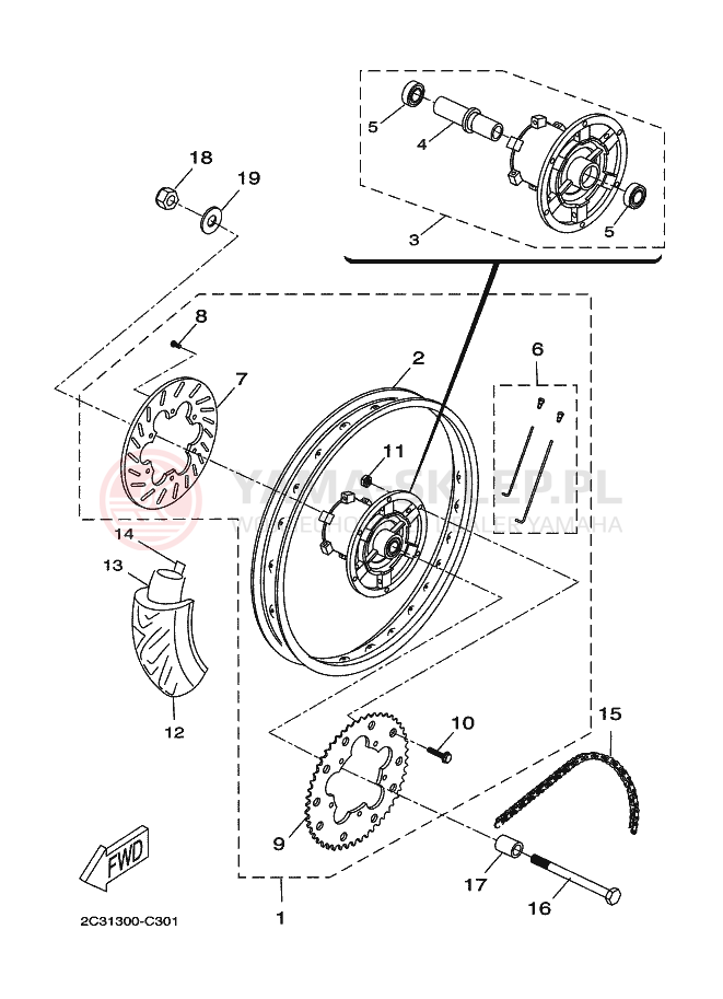 Schemat "Koło tył" do Yamaha DT50SM
