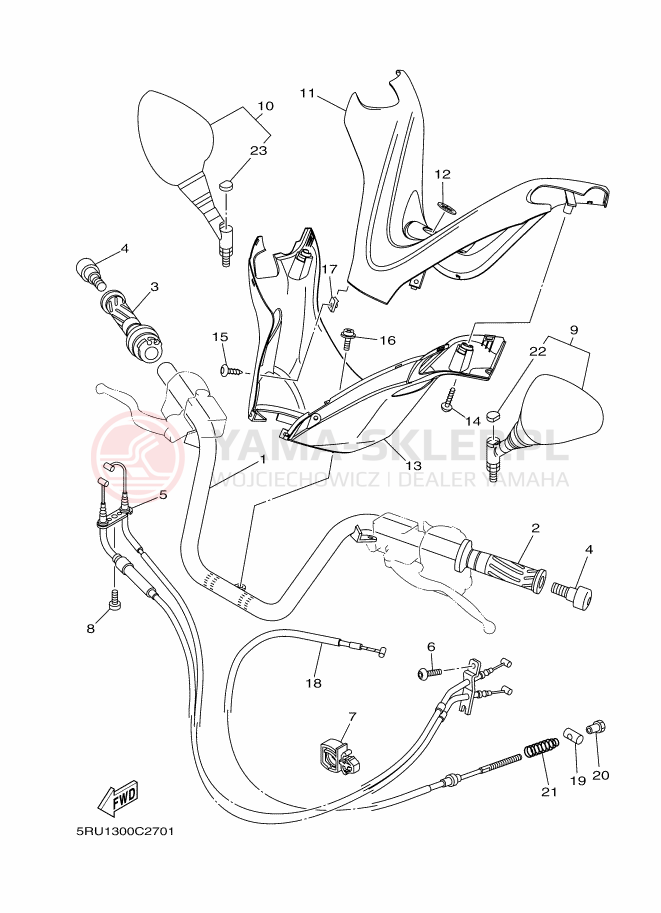 Schemat "Kierownica i osprzęt" do Yamaha MAJESTY400