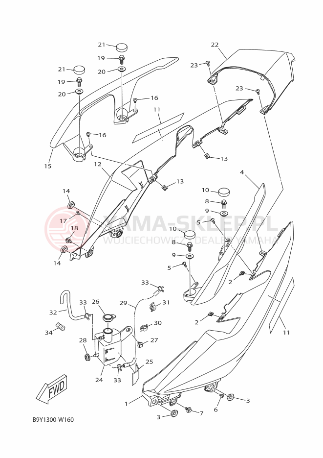 Schemat "Pokrywa boczna" do Yamaha XMAX 125