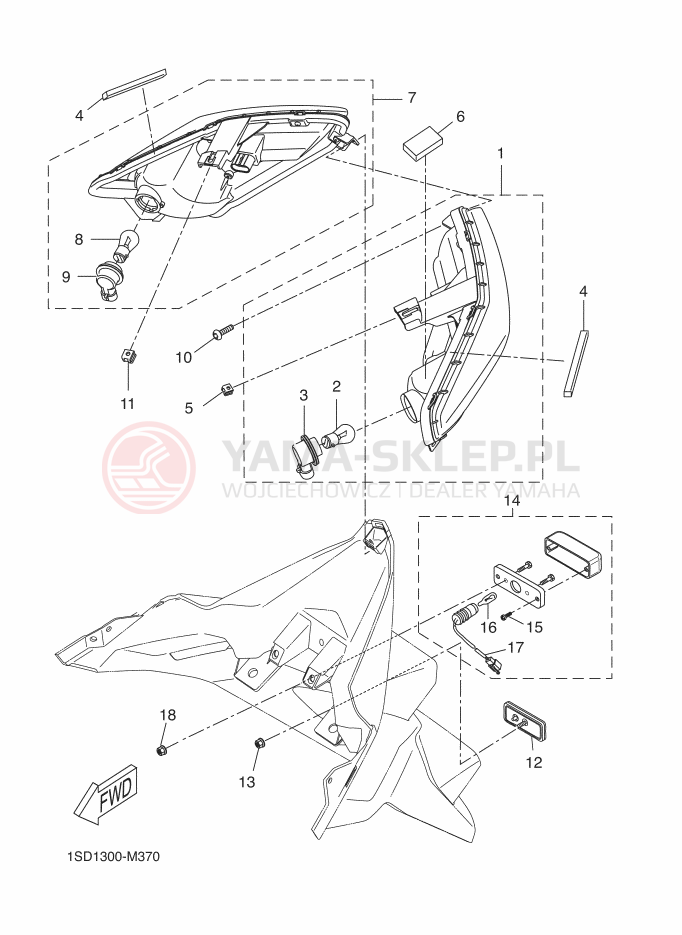 Schemat "Oświetlenie tył" do Yamaha X-MAX 250 ABS