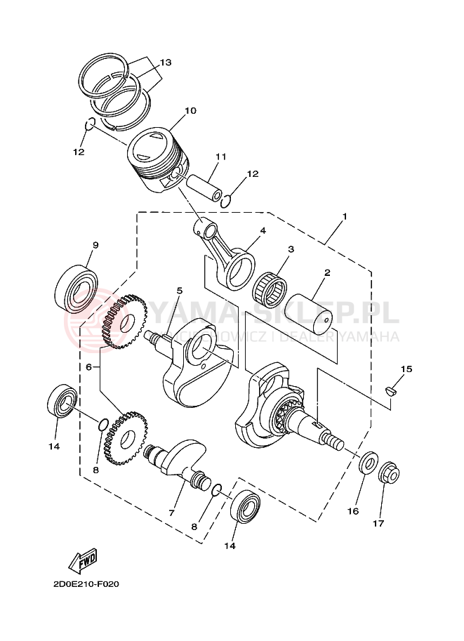 Schemat "Wał korbowy, tłok" do Yamaha YB125